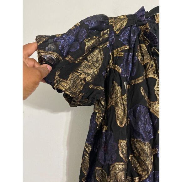 SEA NEW YORK Metallic Floral Puff Sleeve Blouse | Shimmer Dressy Top size Small - Picture 4 of 12